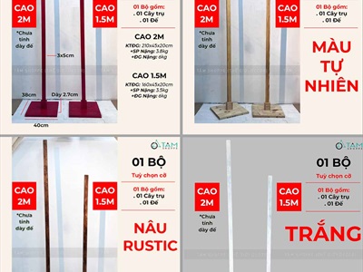 Bộ trụ gỗ kèm đế rời cao tới 2m (2 size - nhiều màu) TRUGO-01